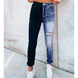 half blue/black jeans